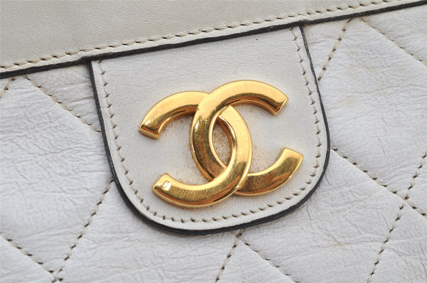 Authentic CHANEL Calf Skin Matelasse CoCo Mark Clutch Hand Bag Purse White 3010J