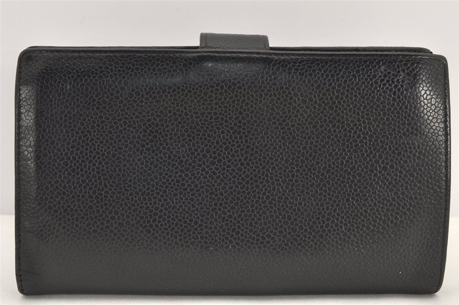 Authentic CHANEL Caviar Skin CC Logo Bifold Long Wallet Black Junk 3010K