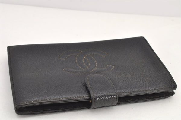 Authentic CHANEL Caviar Skin CC Logo Bifold Long Wallet Black Junk 3010K