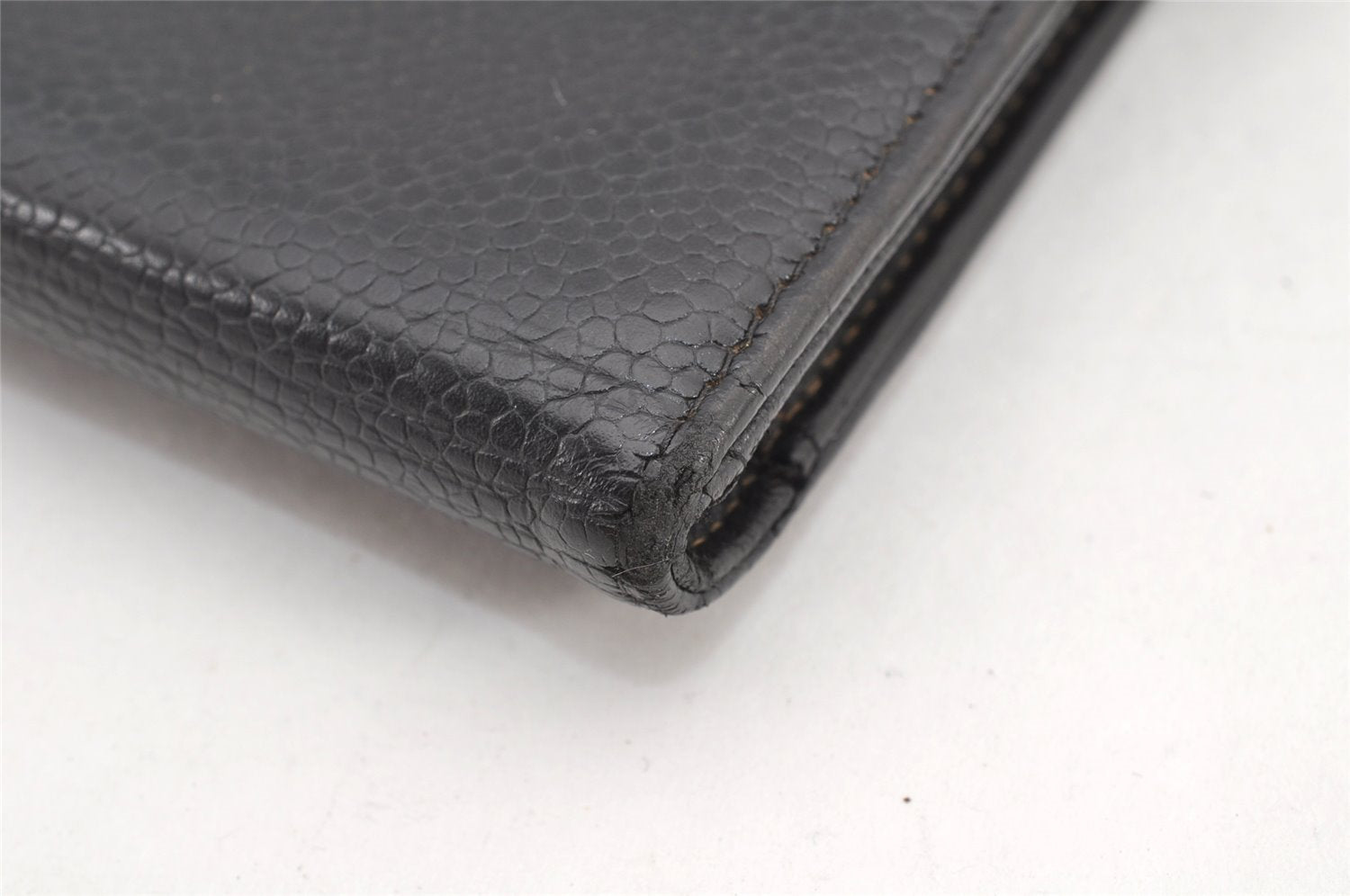 Authentic CHANEL Caviar Skin CC Logo Bifold Long Wallet Black Junk 3010K