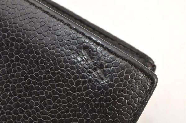 Authentic CHANEL Caviar Skin CC Logo Bifold Long Wallet Black Junk 3010K