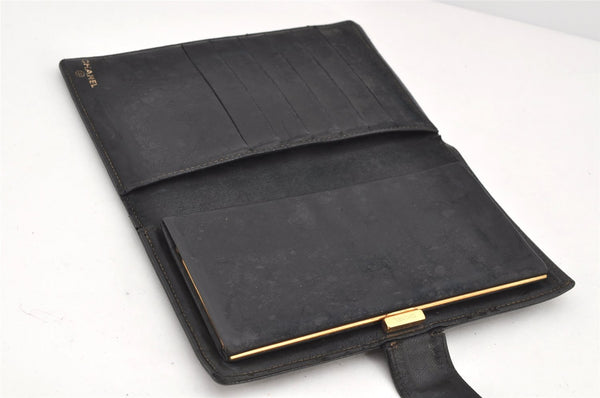 Authentic CHANEL Caviar Skin CC Logo Bifold Long Wallet Black Junk 3010K