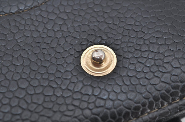 Authentic CHANEL Caviar Skin CC Logo Bifold Long Wallet Black Junk 3010K