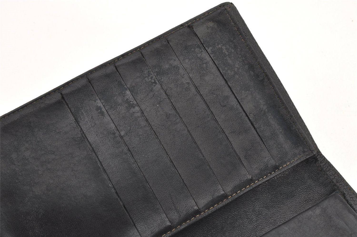 Authentic CHANEL Caviar Skin CC Logo Bifold Long Wallet Black Junk 3010K