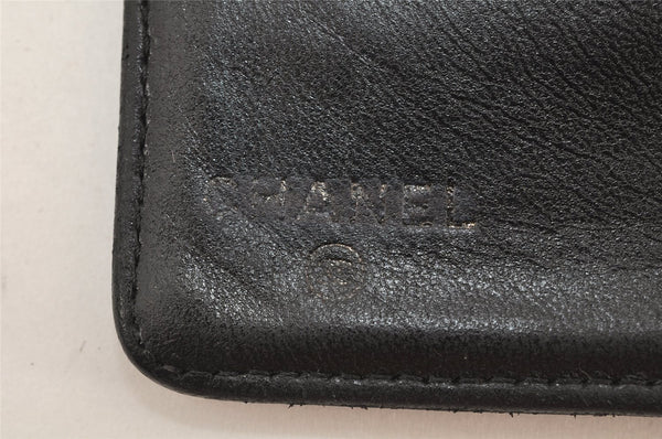 Authentic CHANEL Camellia Calf Skin CC Logo Bifold Long Wallet Purse Black 3011K