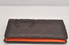 Authentic CHANEL Calf Skin Cambon Line CC Logo Bifold Long Wallet Brown 3012K