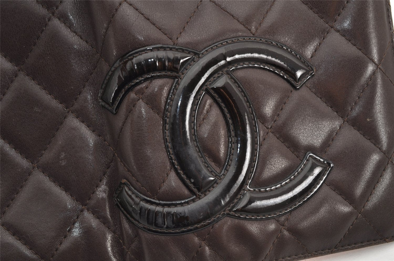 Authentic CHANEL Calf Skin Cambon Line CC Logo Bifold Long Wallet Brown 3012K