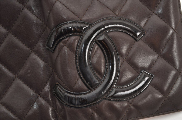 Authentic CHANEL Calf Skin Cambon Line CC Logo Bifold Long Wallet Brown 3012K
