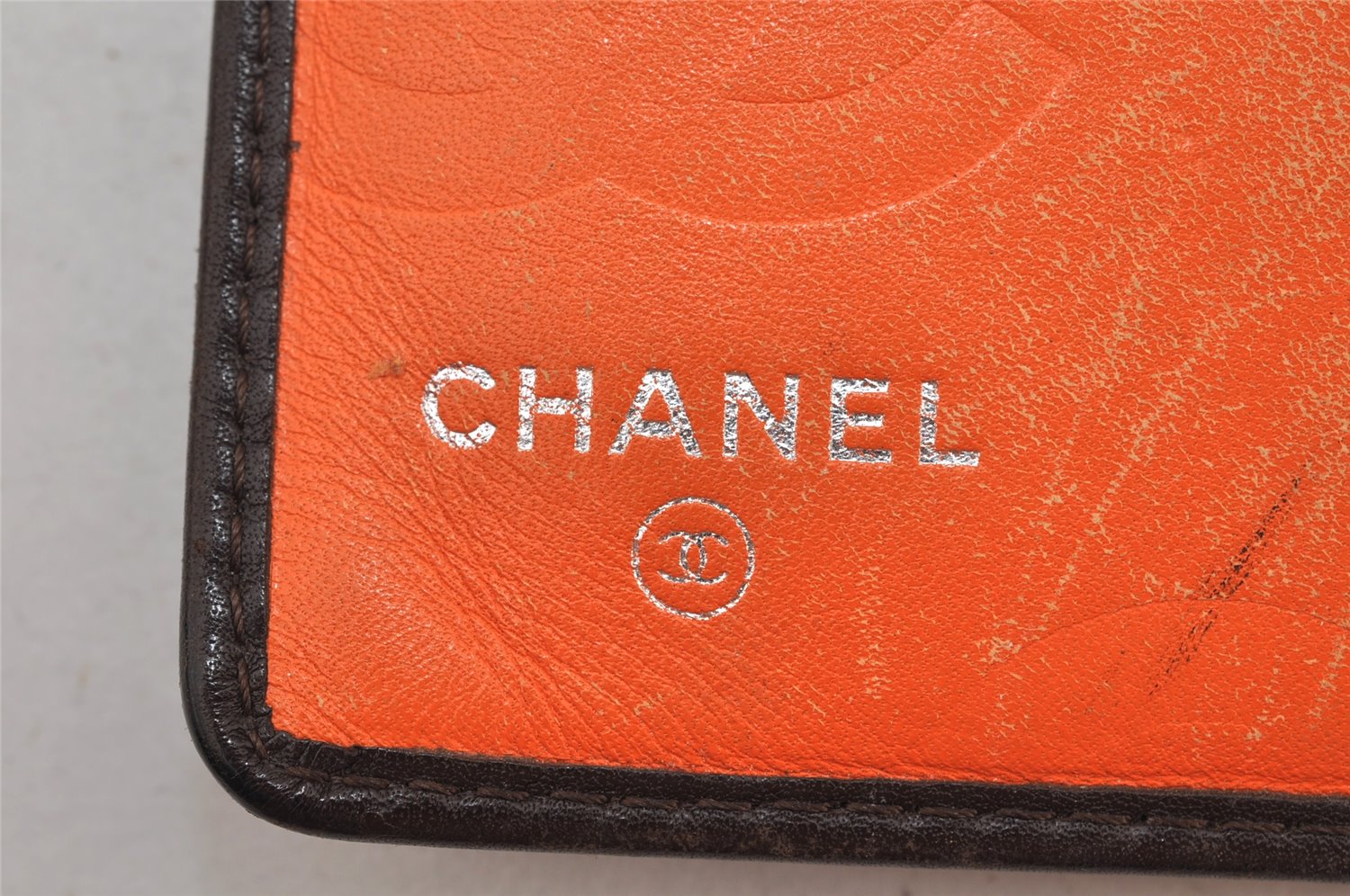 Authentic CHANEL Calf Skin Cambon Line CC Logo Bifold Long Wallet Brown 3012K