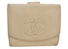 Authentic CHANEL Caviar Skin CC Logo Bifold Wallet Purse Cream White 3013K