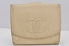 Authentic CHANEL Caviar Skin CC Logo Bifold Wallet Purse Cream White 3013K