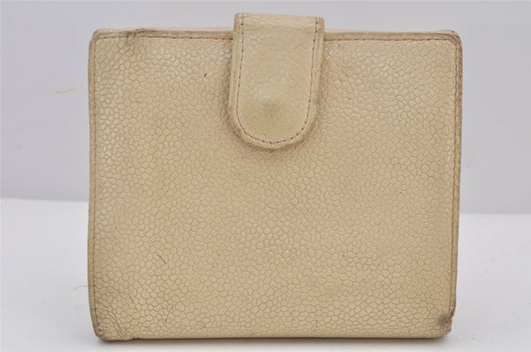 Authentic CHANEL Caviar Skin CC Logo Bifold Wallet Purse Cream White 3013K