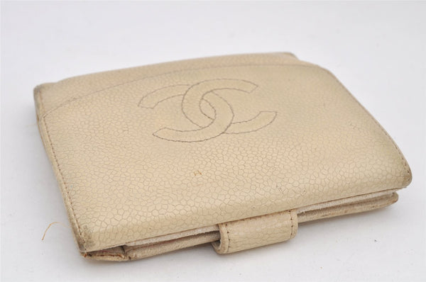 Authentic CHANEL Caviar Skin CC Logo Bifold Wallet Purse Cream White 3013K
