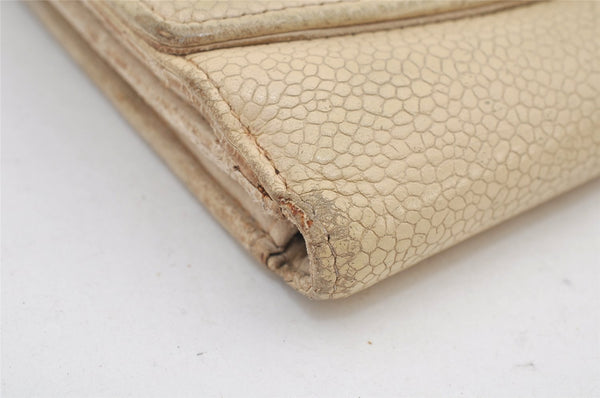 Authentic CHANEL Caviar Skin CC Logo Bifold Wallet Purse Cream White 3013K