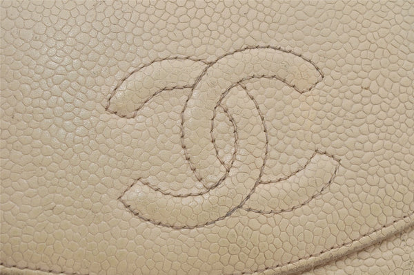 Authentic CHANEL Caviar Skin CC Logo Bifold Wallet Purse Cream White 3013K