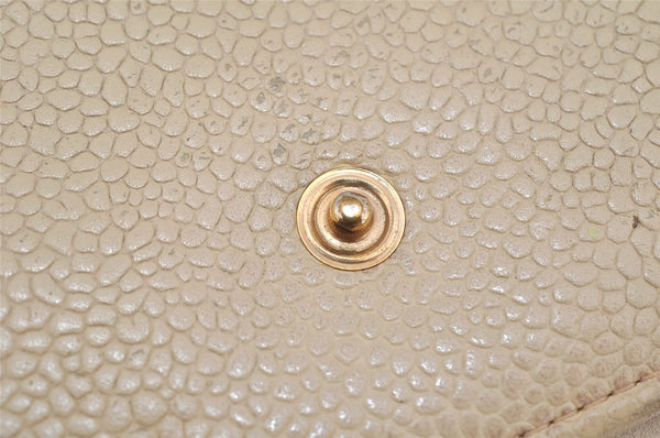 Authentic CHANEL Caviar Skin CC Logo Bifold Wallet Purse Cream White 3013K