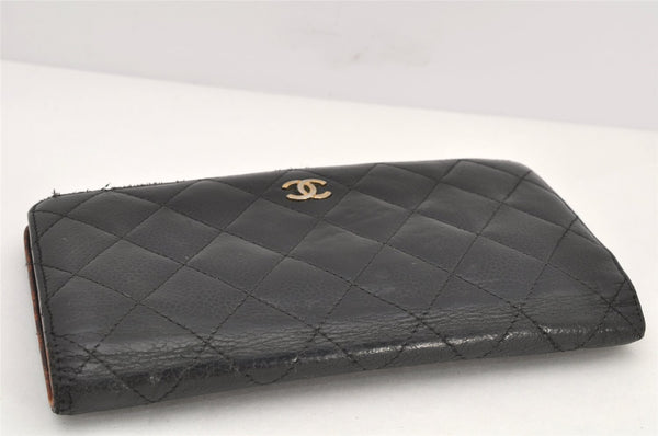 Authentic CHANEL Caviar Skin Matelasse Bifold Long Wallet CC Logo Black 3014K