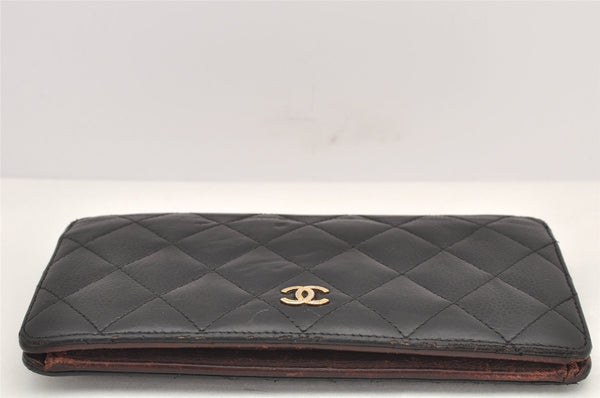 Authentic CHANEL Caviar Skin Matelasse Bifold Long Wallet CC Logo Black 3014K