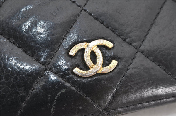 Authentic CHANEL Caviar Skin Matelasse Bifold Long Wallet CC Logo Black 3014K