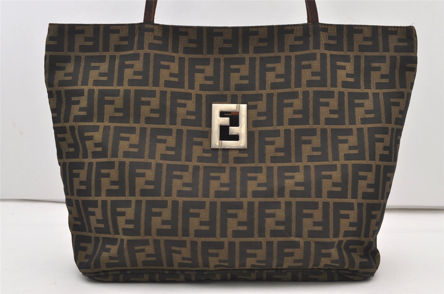 Authentic FENDI Zucca Vintage Shoulder Tote Bag Canvas Leather Brown 3018J