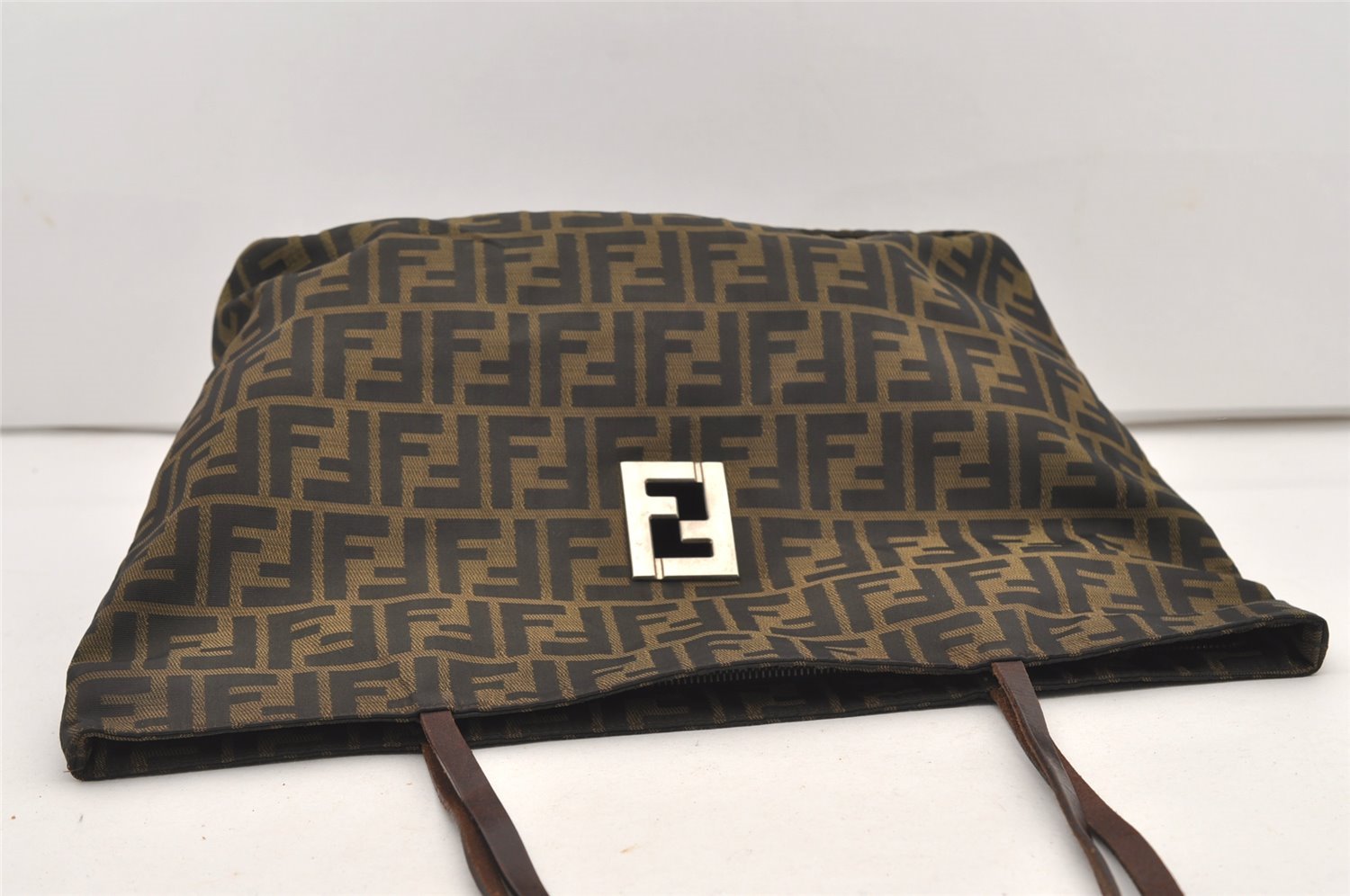 Authentic FENDI Zucca Vintage Shoulder Tote Bag Canvas Leather Brown 3018J