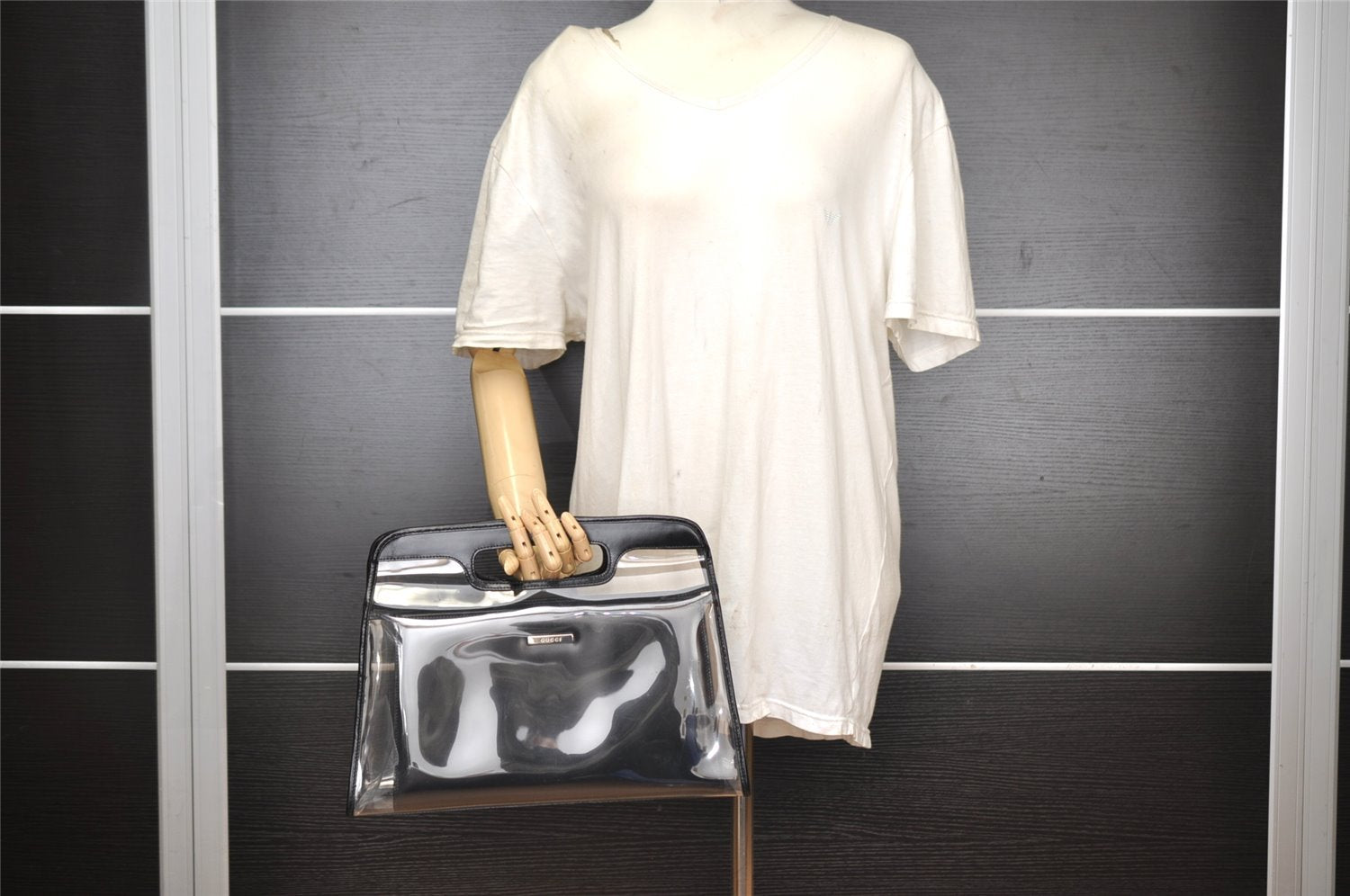 Authentic GUCCI Vintage 2in1 Hand Bag Vinyl Leather Clear 3022I