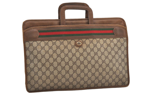 Authentic GUCCI Web Sherry Line Business Briefcase GG PVC Leather Brown 3022J