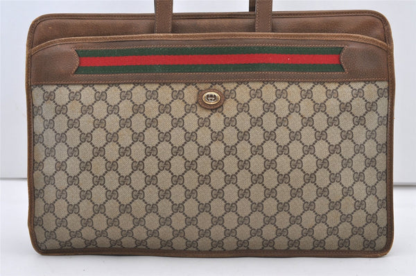 Authentic GUCCI Web Sherry Line Business Briefcase GG PVC Leather Brown 3022J