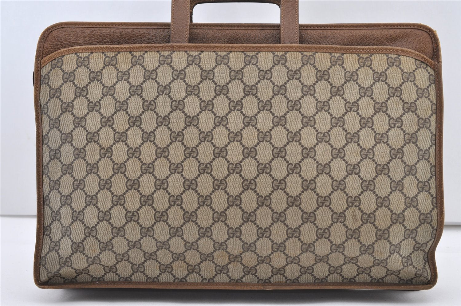 Authentic GUCCI Web Sherry Line Business Briefcase GG PVC Leather Brown 3022J