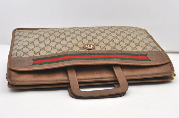 Authentic GUCCI Web Sherry Line Business Briefcase GG PVC Leather Brown 3022J