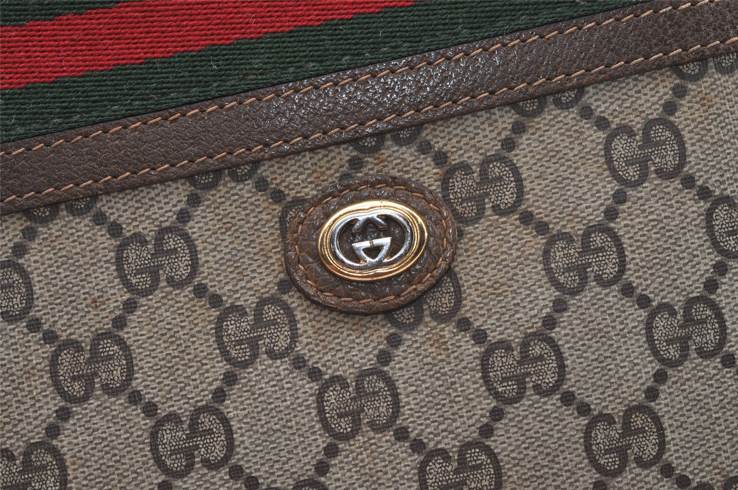 Authentic GUCCI Web Sherry Line Business Briefcase GG PVC Leather Brown 3022J