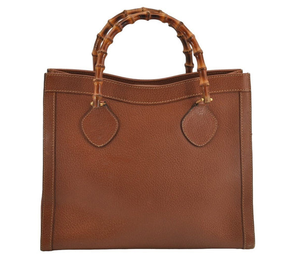 Authentic GUCCI Vintage Bamboo Shoulder Hand Bag Leather Brown Junk 3023J