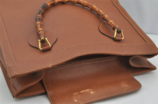 Authentic GUCCI Vintage Bamboo Shoulder Hand Bag Leather Brown Junk 3023J