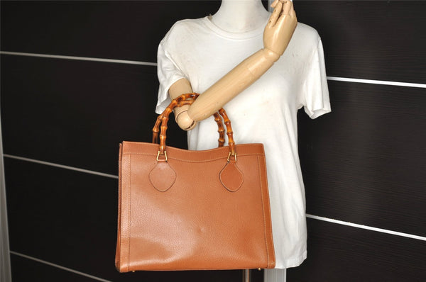 Authentic GUCCI Vintage Bamboo Shoulder Hand Bag Leather Brown Junk 3023J
