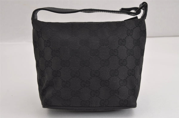 Authentic GUCCI Vintage Hand Bag Pouch Purse GG Canvas Leather 34080 Black 3025J
