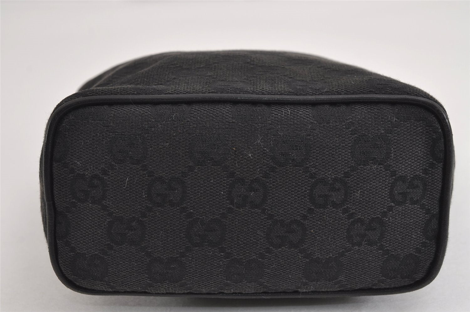 Authentic GUCCI Vintage Hand Bag Pouch Purse GG Canvas Leather 34080 Black 3025J