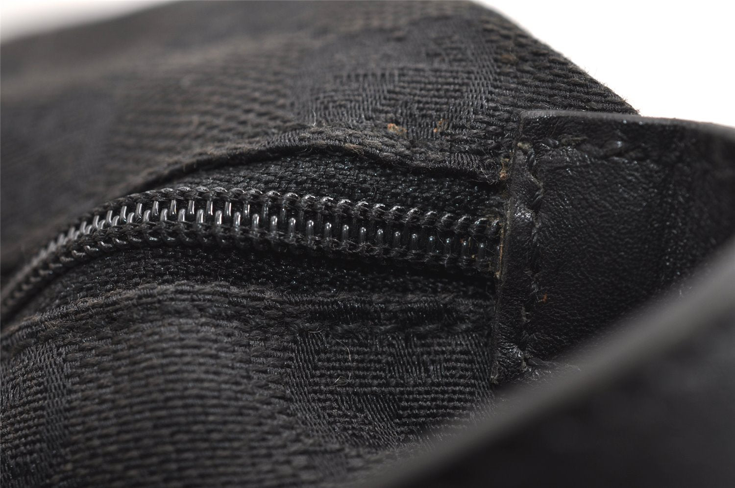 Authentic GUCCI Vintage Hand Bag Pouch Purse GG Canvas Leather 34080 Black 3025J