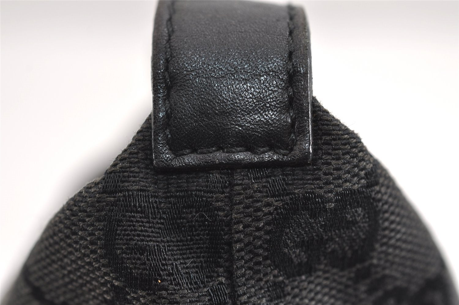 Authentic GUCCI Vintage Hand Bag Pouch Purse GG Canvas Leather 34080 Black 3025J