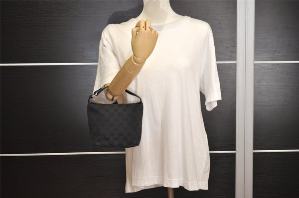 Authentic GUCCI Vintage Hand Bag Pouch Purse GG Canvas Leather 34080 Black 3025J