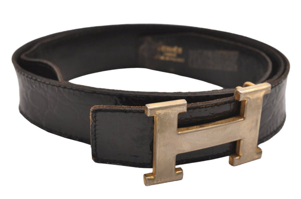 Authentic HERMES Constance Enamel Leather Belt Size 95cm 37.4" Black 3026J