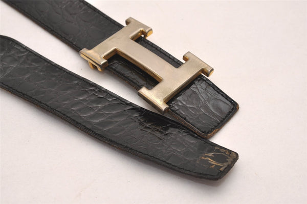 Authentic HERMES Constance Enamel Leather Belt Size 95cm 37.4" Black 3026J