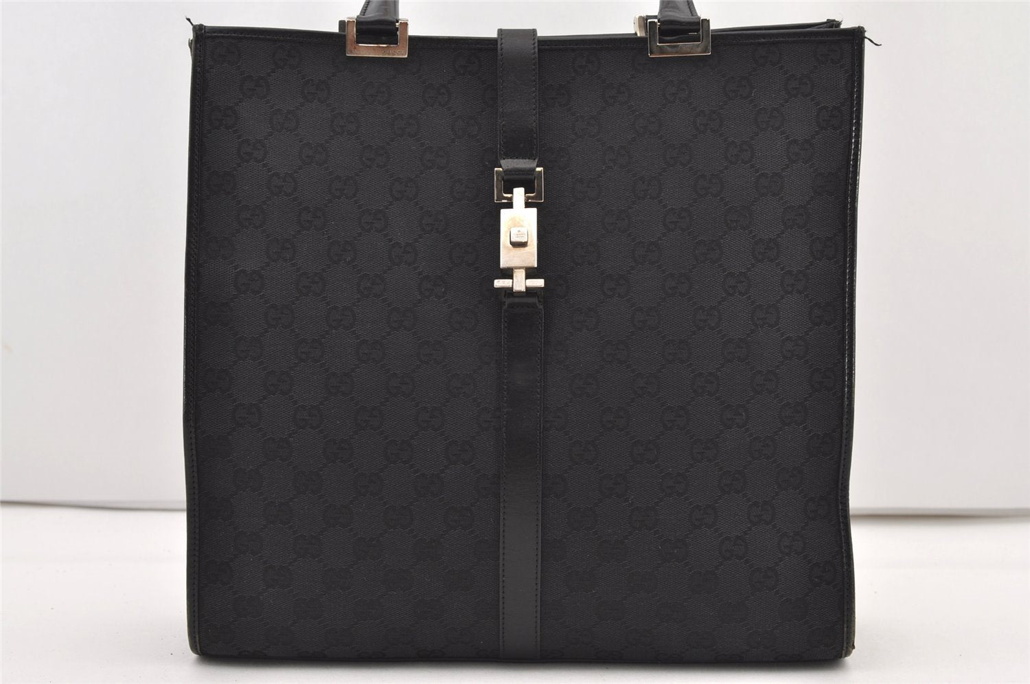 Authentic GUCCI Jackie Shoulder Tote Bag GG Canvas Leather 0021064 Black 3030J