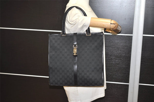 Authentic GUCCI Jackie Shoulder Tote Bag GG Canvas Leather 0021064 Black 3030J