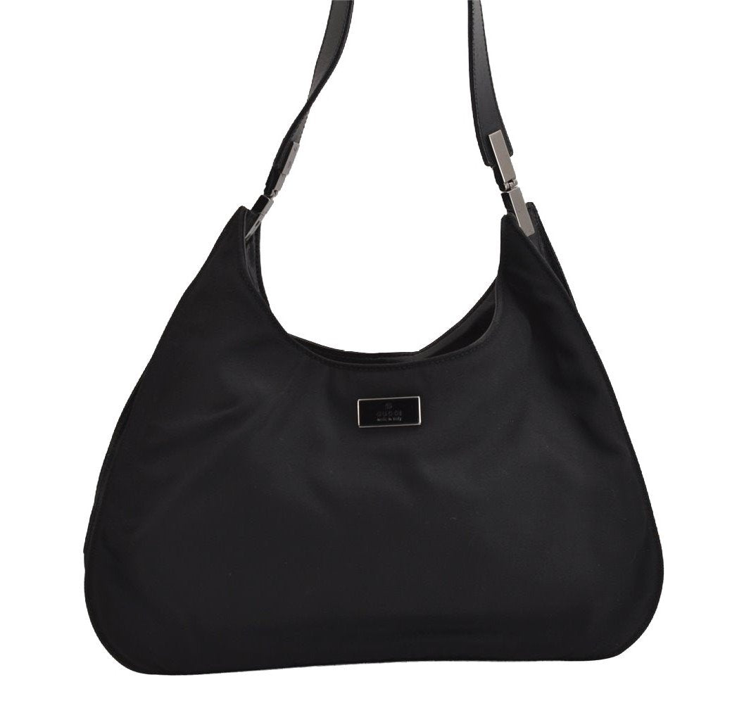 Authentic GUCCI Shoulder Hand Bag Purse Nylon Leather 0013767 Black 3031J