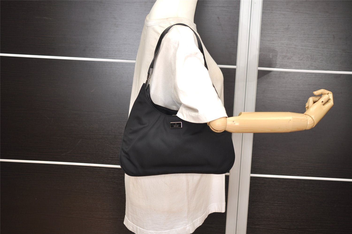 Authentic GUCCI Shoulder Hand Bag Purse Nylon Leather 0013767 Black 3031J