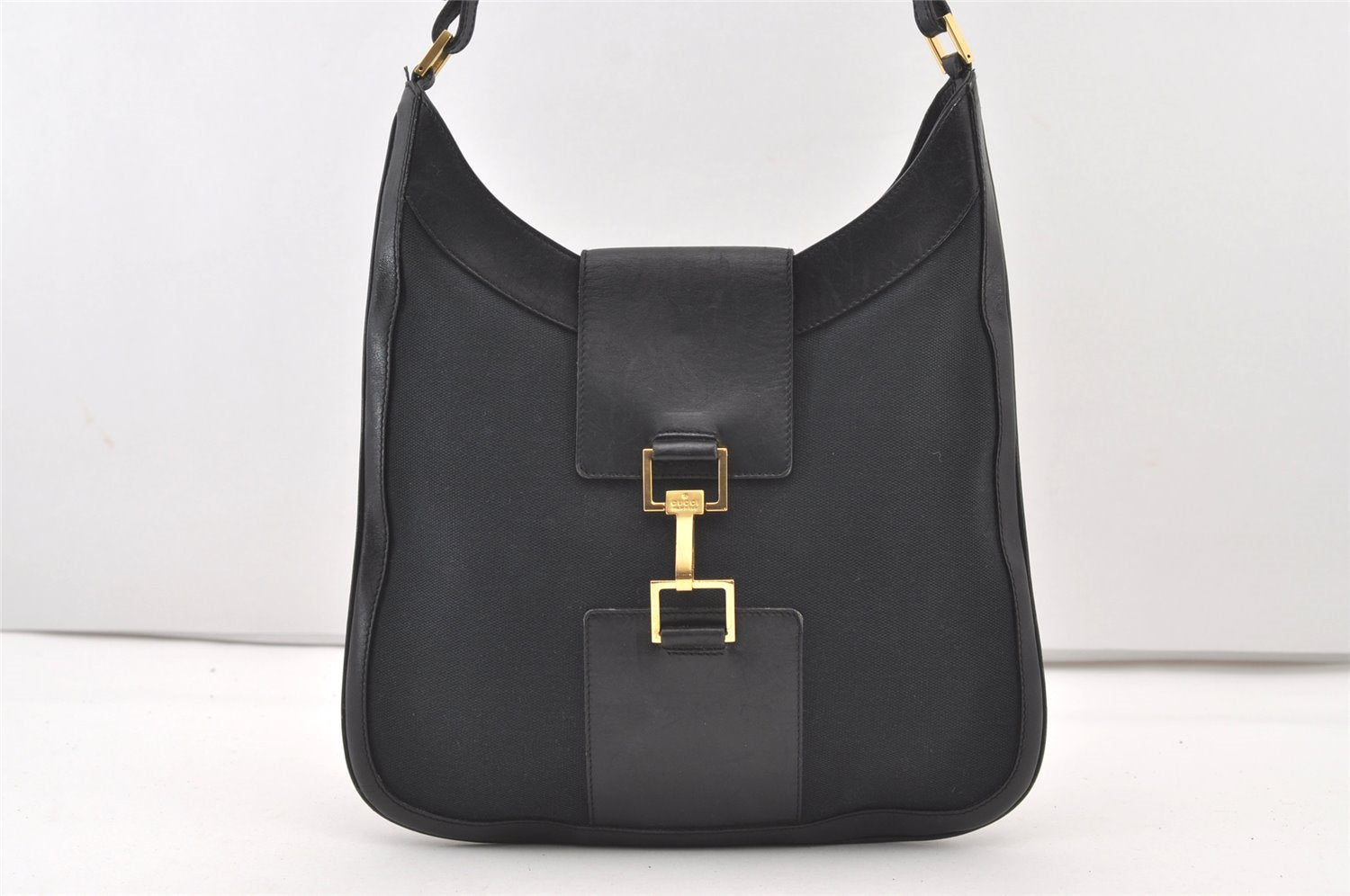 Authentic GUCCI Shoulder Bag Purse Canvas Leather 0014129 Black 3035J