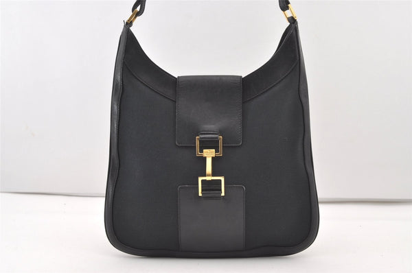 Authentic GUCCI Shoulder Bag Purse Canvas Leather 0014129 Black 3035J