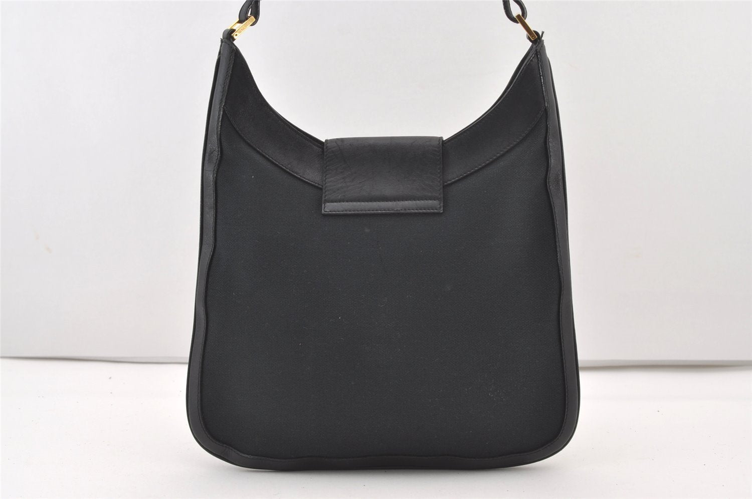 Authentic GUCCI Shoulder Bag Purse Canvas Leather 0014129 Black 3035J