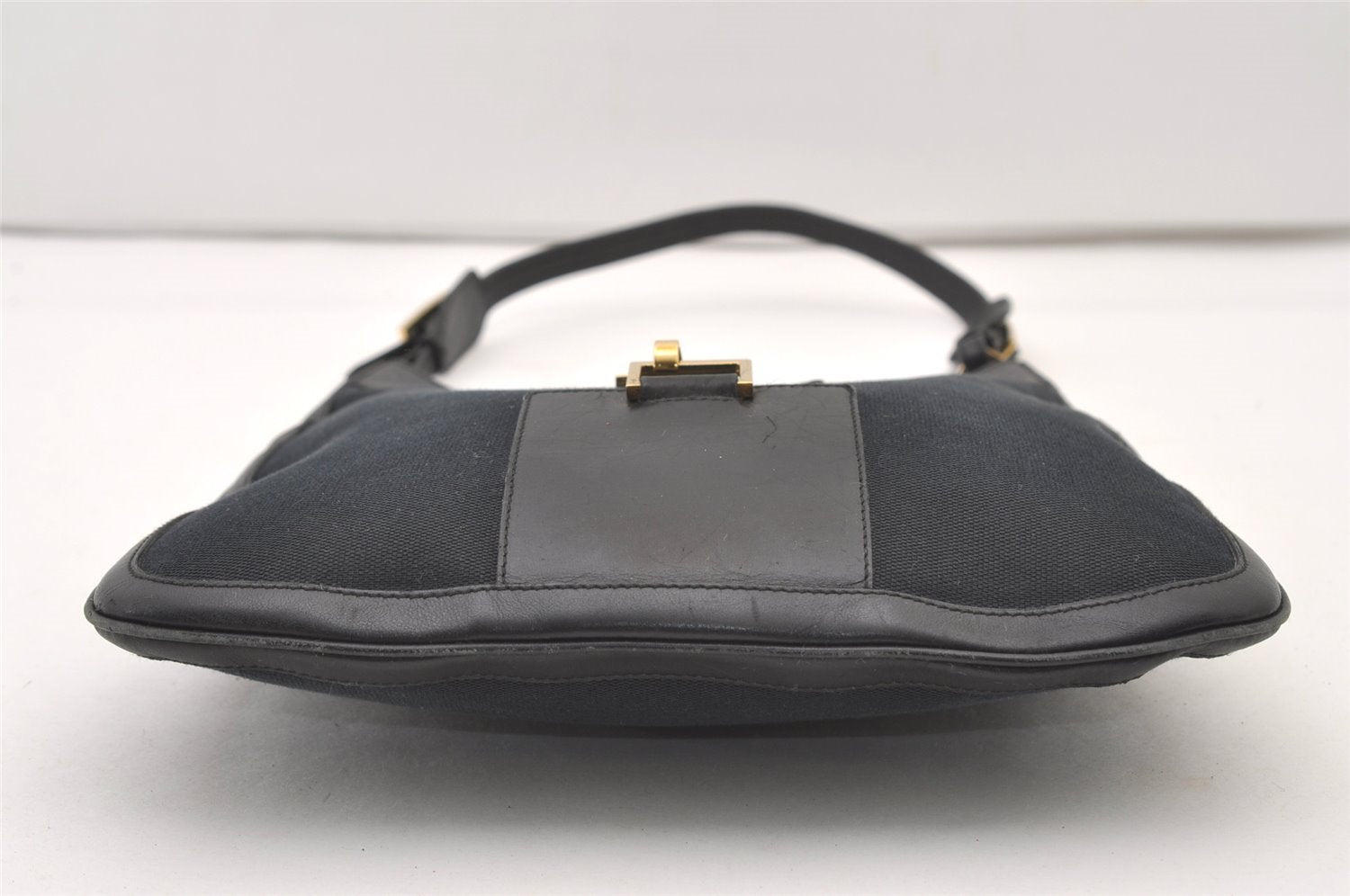 Authentic GUCCI Shoulder Bag Purse Canvas Leather 0014129 Black 3035J