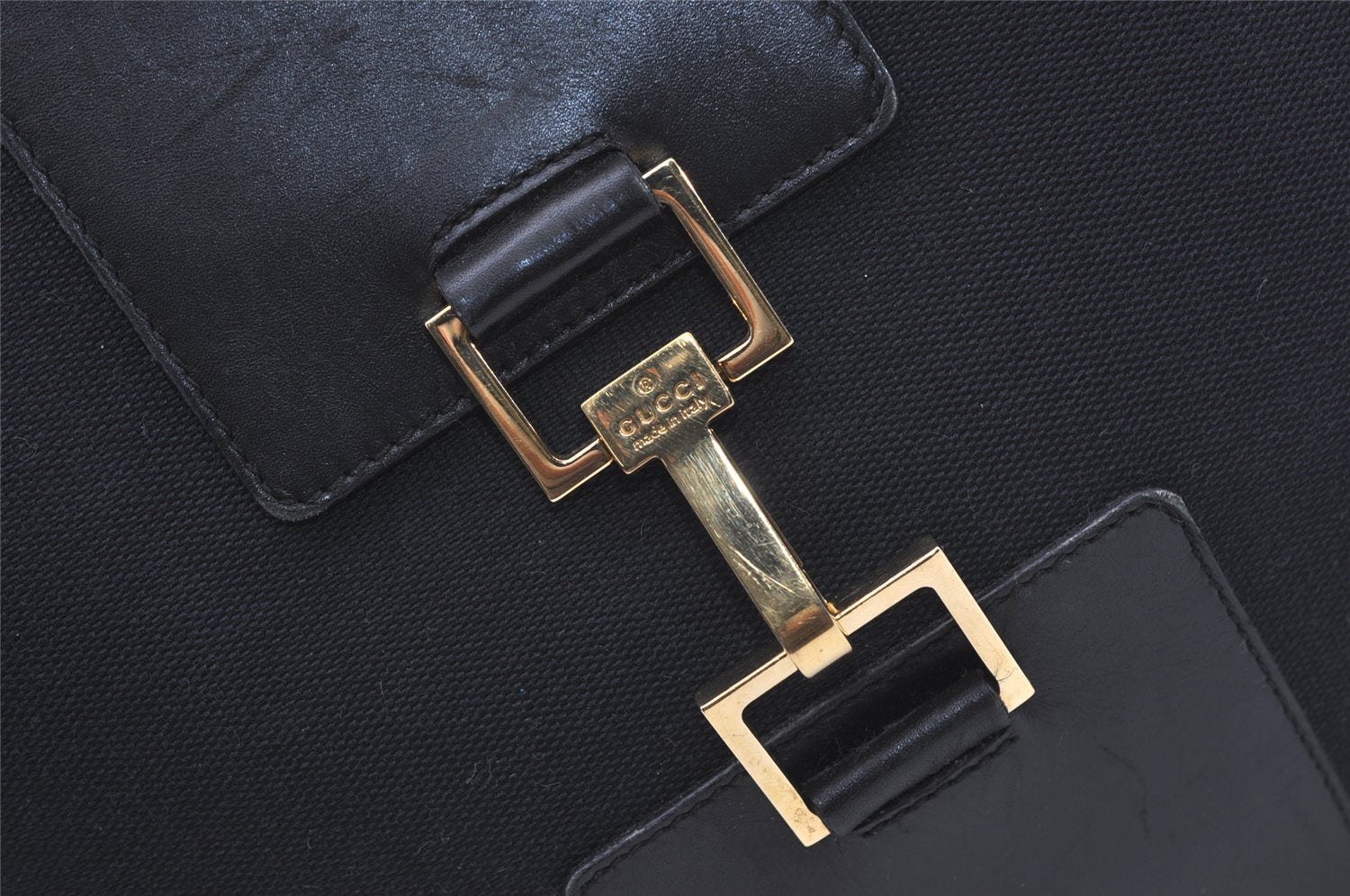 Authentic GUCCI Shoulder Bag Purse Canvas Leather 0014129 Black 3035J